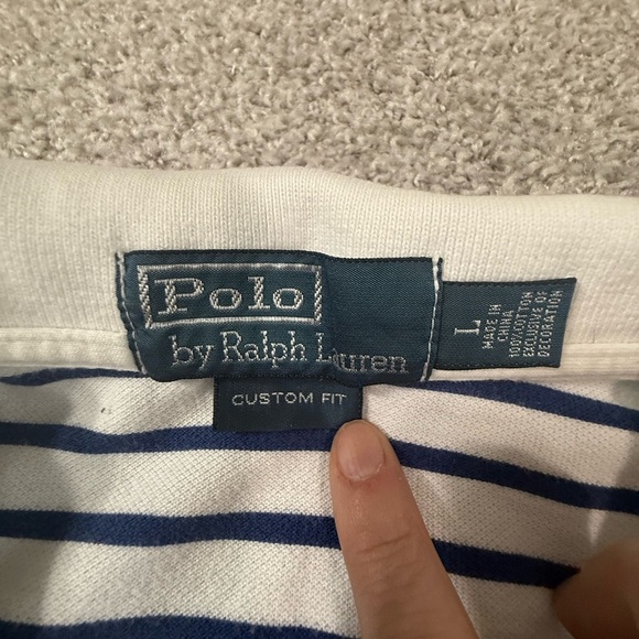 Ralph Lauren Pole white with blue stripes Custom Fit Size L - Picture 2 of 8